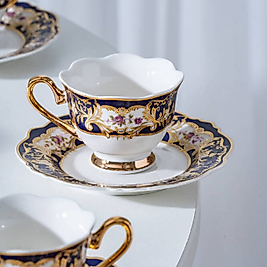 Queen Victoria - Medora 24K Altın Detaylı 6 Kişilik Porselen Kahve Fincan Takımı - 90 ml